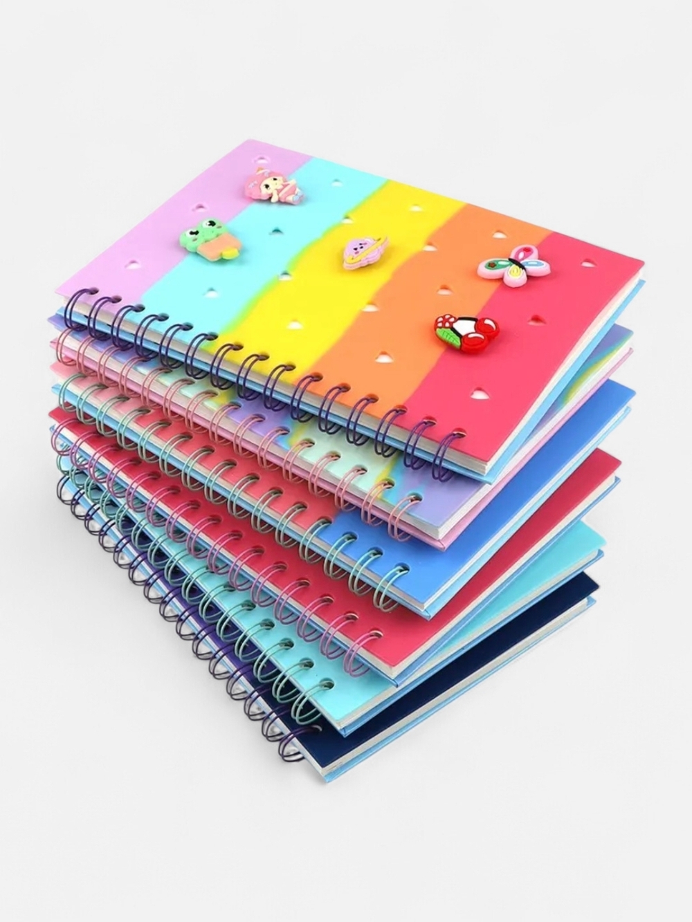 Colorful Spiral Notebook with Interchangeable Charms (Charms May Vary) – Cute
